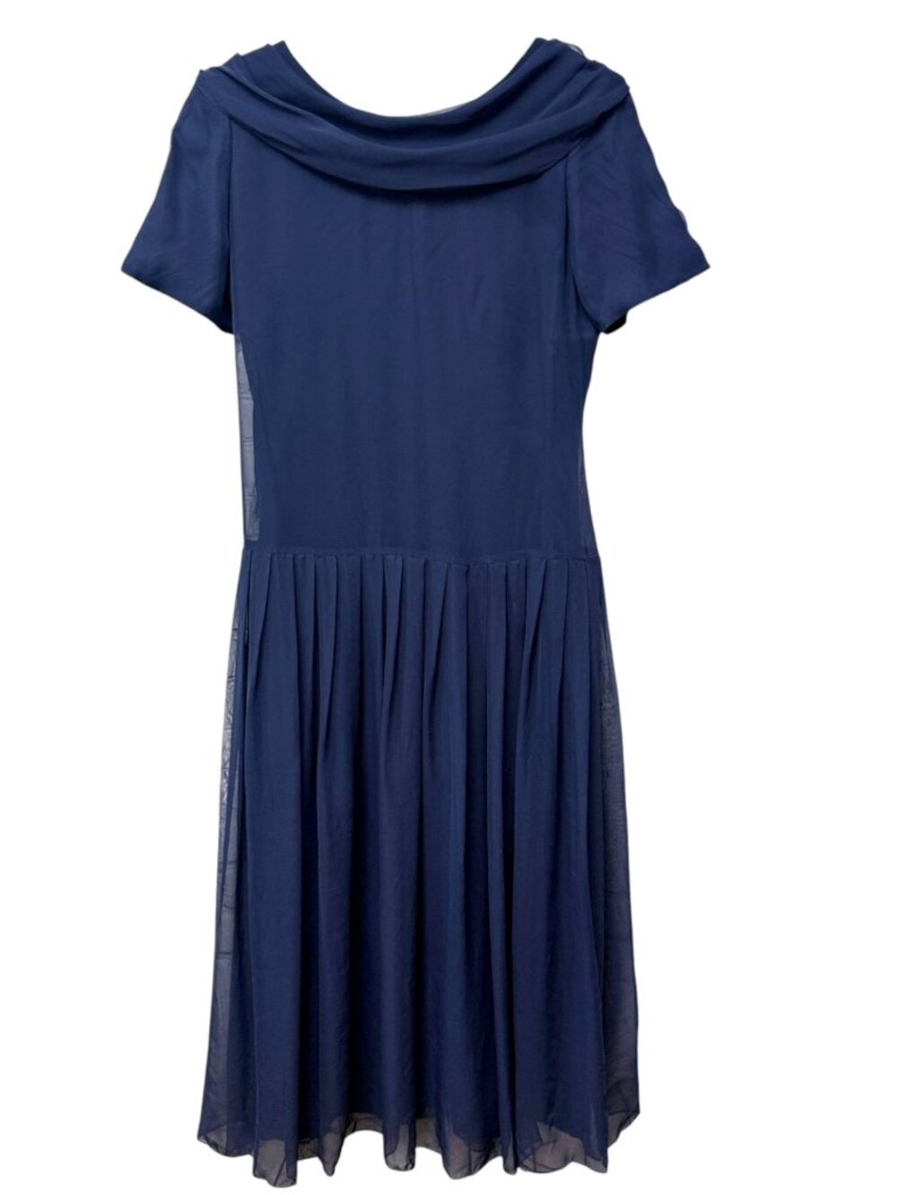 TALBOTS Donna Ricco Midi Dress Size 8 Navy Blue Chiffon Dropped Waist Flapper